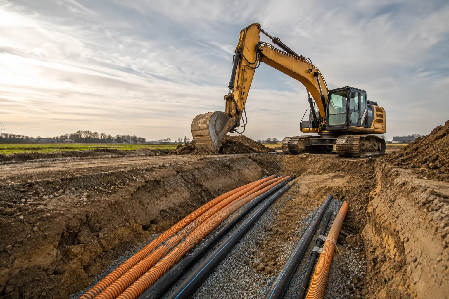 Graafmachines op een bouwplaats, afkomstig van de officiële website